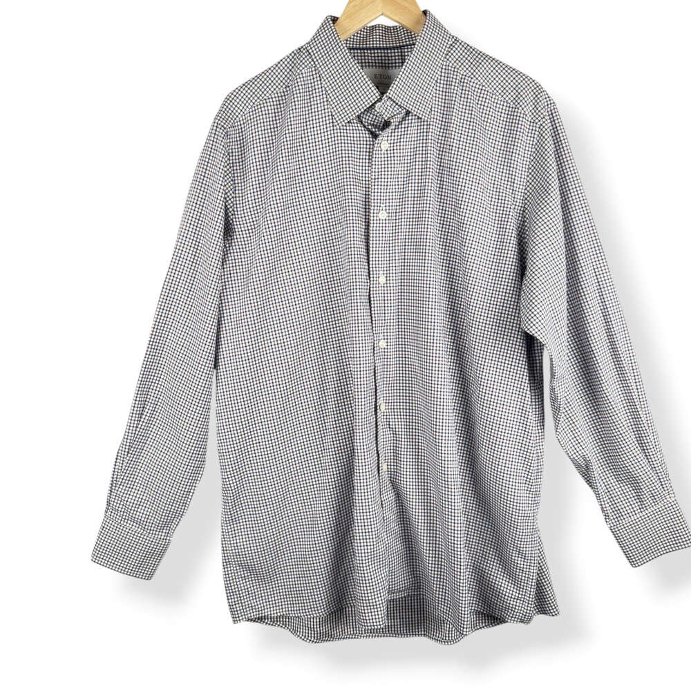 Eton Button Shirt Mens Size 46 XXL Plaid Contemporary Professional Luxury Preppy